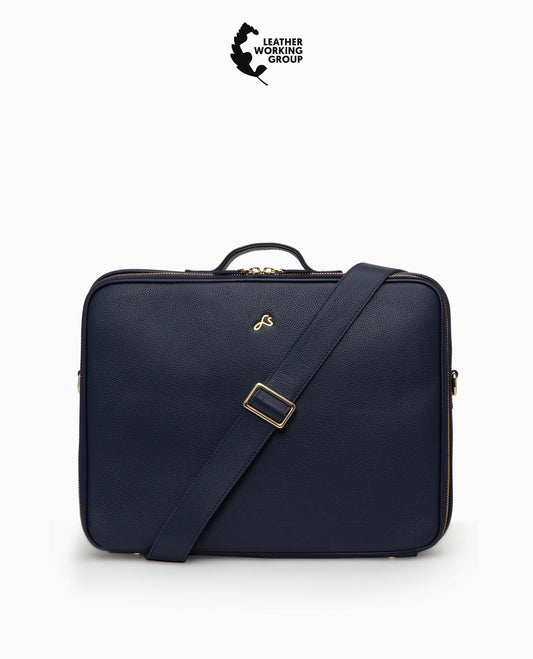 Navy Sustainable Leather Luca Laptop Bag