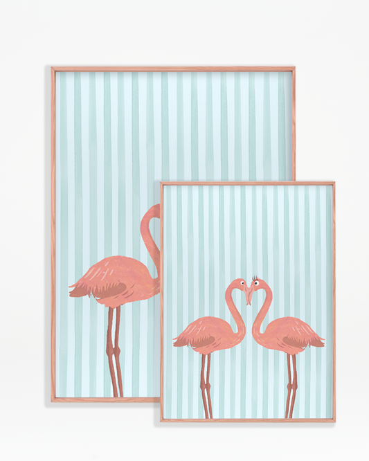 Stripey Flamingo Wall Print